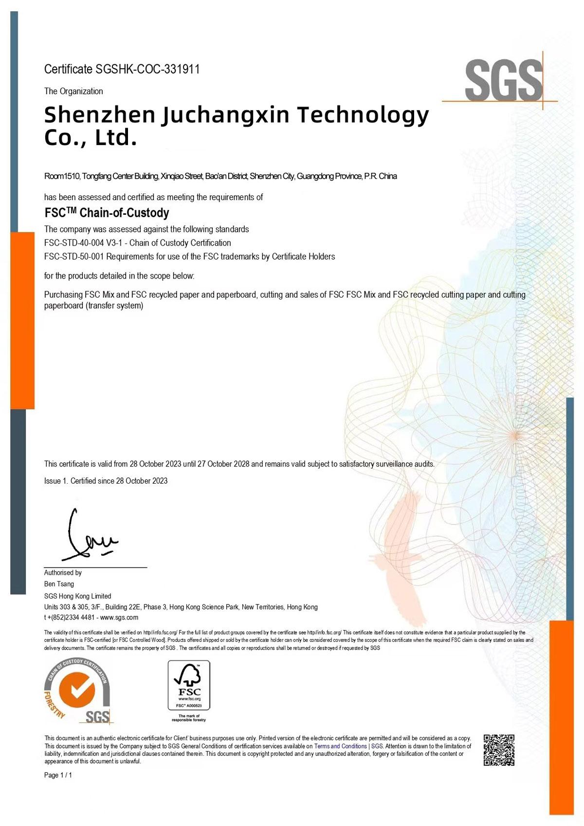 Certificate SGSHK